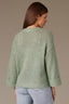 Heather Spruce Long Cuff Drop Shoulder Sleeve Round Neck Open Work Sweater