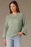 Heather Spruce Long Cuff Drop Shoulder Sleeve Round Neck Open Work Sweater
