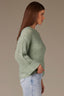 Heather Spruce Long Cuff Drop Shoulder Sleeve Round Neck Open Work Sweater