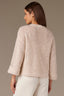 Heather Light Oatmeal Long Cuff Drop Shoulder Sleeve Round Neck Open Work Sweater
