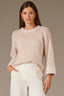 Heather Light Oatmeal Long Cuff Drop Shoulder Sleeve Round Neck Open Work Sweater