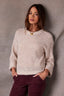 Heather Light Oatmeal Long Cuff Drop Shoulder Sleeve Round Neck Open Work Sweater

