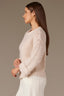 Heather Light Oatmeal Long Cuff Drop Shoulder Sleeve Round Neck Open Work Sweater
