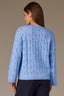 Heather Cerulean Blue Long Drop Shoulder Sleeve Round Neck Open Work Sweater