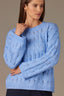 Heather Cerulean Blue Long Drop Shoulder Sleeve Round Neck Open Work Sweater