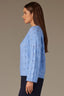 Heather Cerulean Blue Long Drop Shoulder Sleeve Round Neck Open Work Sweater