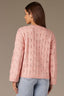 Heather Sweet Melon Long Drop Shoulder Sleeve Round Neck Open Work Sweater
