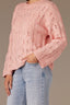 Heather Sweet Melon Long Drop Shoulder Sleeve Round Neck Open Work Sweater
