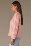 Heather Sweet Melon Long Drop Shoulder Sleeve Round Neck Open Work Sweater
