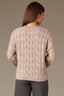 Heather Mocha Long Drop Shoulder Sleeve Round Neck Open Work Sweater
