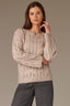 Heather Mocha Long Drop Shoulder Sleeve Round Neck Open Work Sweater