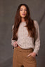 Heather Mocha Long Drop Shoulder Sleeve Round Neck Open Work Sweater
