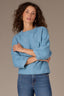 Aqua Haze Three Quarter Dolman Blouson Sleeve Pleated Funnel Neck Banded Hem Sweater Top