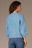 Aqua Haze Three Quarter Dolman Blouson Sleeve Pleated Funnel Neck Banded Hem Sweater Top