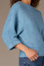 Aqua Haze Three Quarter Dolman Blouson Sleeve Pleated Funnel Neck Banded Hem Sweater Top