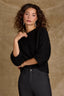 Black Three Quarter Dolman Blouson Sleeve Pleated Funnel Neck Banded Hem Sweater Top