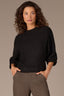 Black Three Quarter Dolman Blouson Sleeve Pleated Funnel Neck Banded Hem Sweater Top