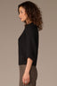 Black Three Quarter Dolman Blouson Sleeve Pleated Funnel Neck Banded Hem Sweater Top