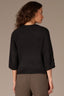 Black Three Quarter Dolman Blouson Sleeve Pleated Funnel Neck Banded Hem Sweater Top