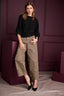 Brown Black Leopard Contour Shape Technology High Rise V-Shaped Front Pockets Front Panels Leopard Print Barely Barrel Jean