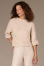 Heather Cream Three Quarter Dolman Blouson Sleeve Pleated Funnel Neck Banded Hem Sweater Top