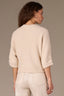 Heather Cream Three Quarter Dolman Blouson Sleeve Pleated Funnel Neck Banded Hem Sweater Top