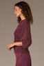 Lotus Root Three Quarter Dolman Blouson Sleeve Pleated Funnel Neck Banded Hem Sweater Top