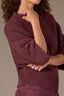 Lotus Root Three Quarter Dolman Blouson Sleeve Pleated Funnel Neck Banded Hem Sweater Top