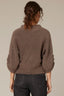 Oyster Mushroom Three Quarter Dolman Blouson Sleeve Pleated Funnel Neck Banded Hem Sweater Top