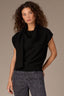 Black Extended Shoulder Sleeve Wraparound Ribbed Scarf Round Neck Banded Hem Sweater