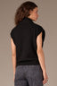Black Extended Shoulder Sleeve Wraparound Ribbed Scarf Round Neck Banded Hem Sweater