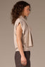 Heather Oatmeal Extended Shoulder Sleeve Wraparound Ribbed Scarf Round Neck Banded Hem Sweater