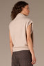 Heather Oatmeal Extended Shoulder Sleeve Wraparound Ribbed Scarf Round Neck Banded Hem Sweater