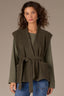 Heather Charcoal Olive Extended Shoulder Sleeve V-Neck Wraparound Front Waist Self Tie Drop In Pocket Sweater Vest Jacket 