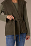 Heather Charcoal Olive Extended Shoulder Sleeve V-Neck Wraparound Front Waist Self Tie Drop In Pocket Sweater Vest Jacket 