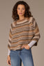 Butter Toffee Mocha Multi Sleeveless High Round Neck Striped Sweater Caplet