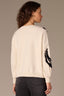 Ivory Black Long Drop Shoulder Bloudon Pleated Sleeve Round Neck Abstract Intarsia Mixed Media Sweater