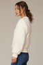 Ivory Long Banded Blouson Sleeve Stand Collar Mix Stitch Zip Front Angled Pocket Sweater Jacket