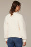 Ivory Long Banded Blouson Sleeve Stand Collar Mix Stitch Zip Front Angled Pocket Sweater Jacket