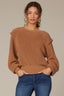 Caramel Brown Long Banded Sleeve Extended Ribbed Flange Shoulder Round Neck Pointelle Sweater
