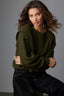 Wintergreen Long Banded Sleeve Extended Ribbed Flange Shoulder Round Neck Pointelle Sweater