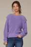 Jewel Lavender Long Banded Sleeve Extended Ribbed Flange Shoulder Round Neck Pointelle Sweater
