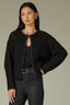 Black Long Sleeve Round Neck Pearl Edge Ribbed Finish Sweater Cardigan