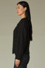 Black Long Sleeve Round Neck Pearl Edge Ribbed Finish Sweater Cardigan