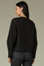 Black Long Sleeve Round Neck Pearl Edge Ribbed Finish Sweater Cardigan