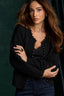 Black Long Sleeve Round Neck Pearl Edge Ribbed Finish Sweater Cardigan