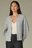 Heather Grey Long Sleeve Round Neck Pearl Edge Ribbed Finish Sweater Cardigan