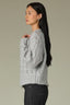 Heather Grey Long Sleeve Round Neck Pearl Edge Ribbed Finish Sweater Cardigan