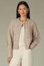 Oatmeal Long Sleeve Round Neck Pearl Edge Ribbed Finish Sweater Cardigan
