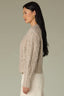 Oatmeal Long Sleeve Round Neck Pearl Edge Ribbed Finish Sweater Cardigan